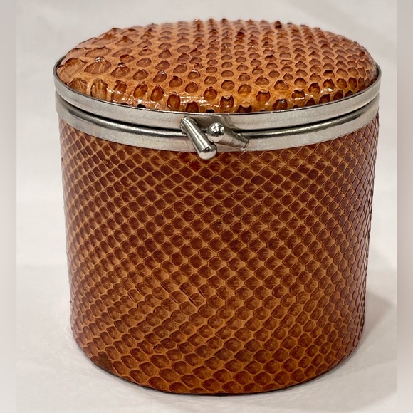 Vintage Handmade Real Snake skin wrapped vanity dresser jewelry box w mirror